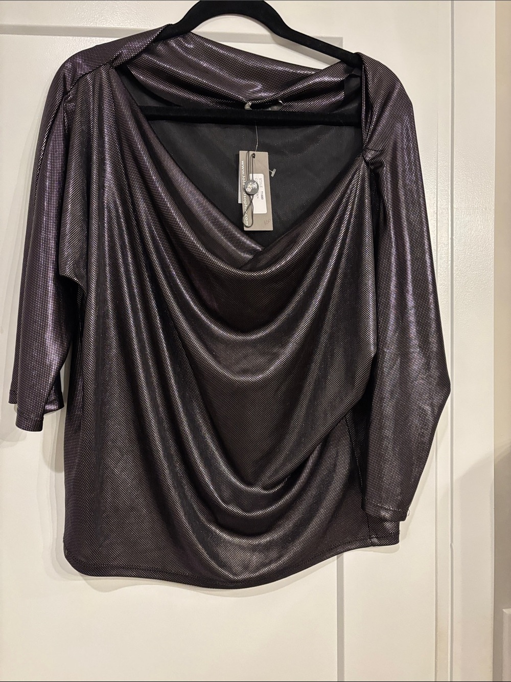 Lola & Sophie Metallic Draped Cowl Neck Blouse - c